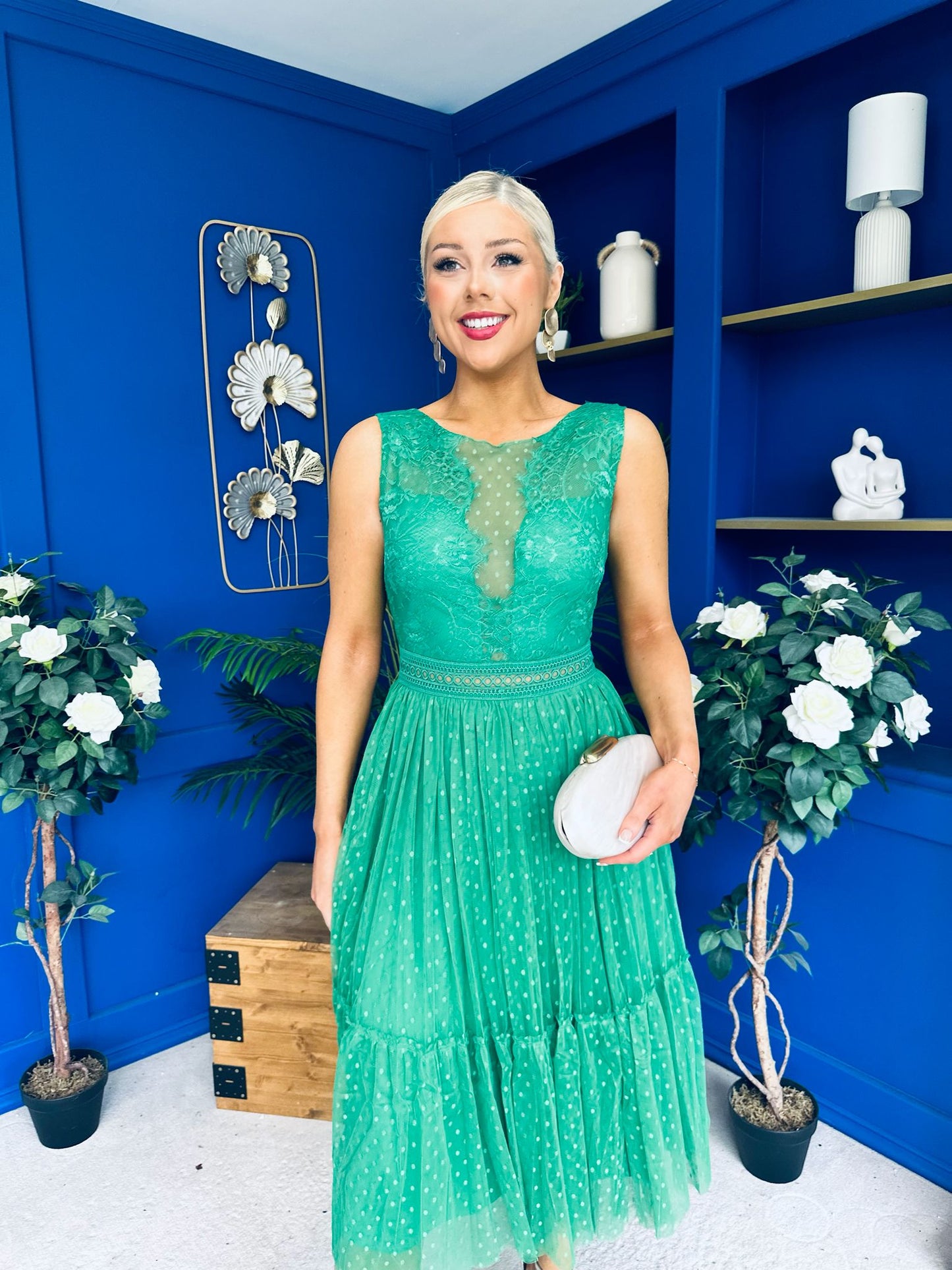 Kim Lace & Tulle Occasion Dress Emerald