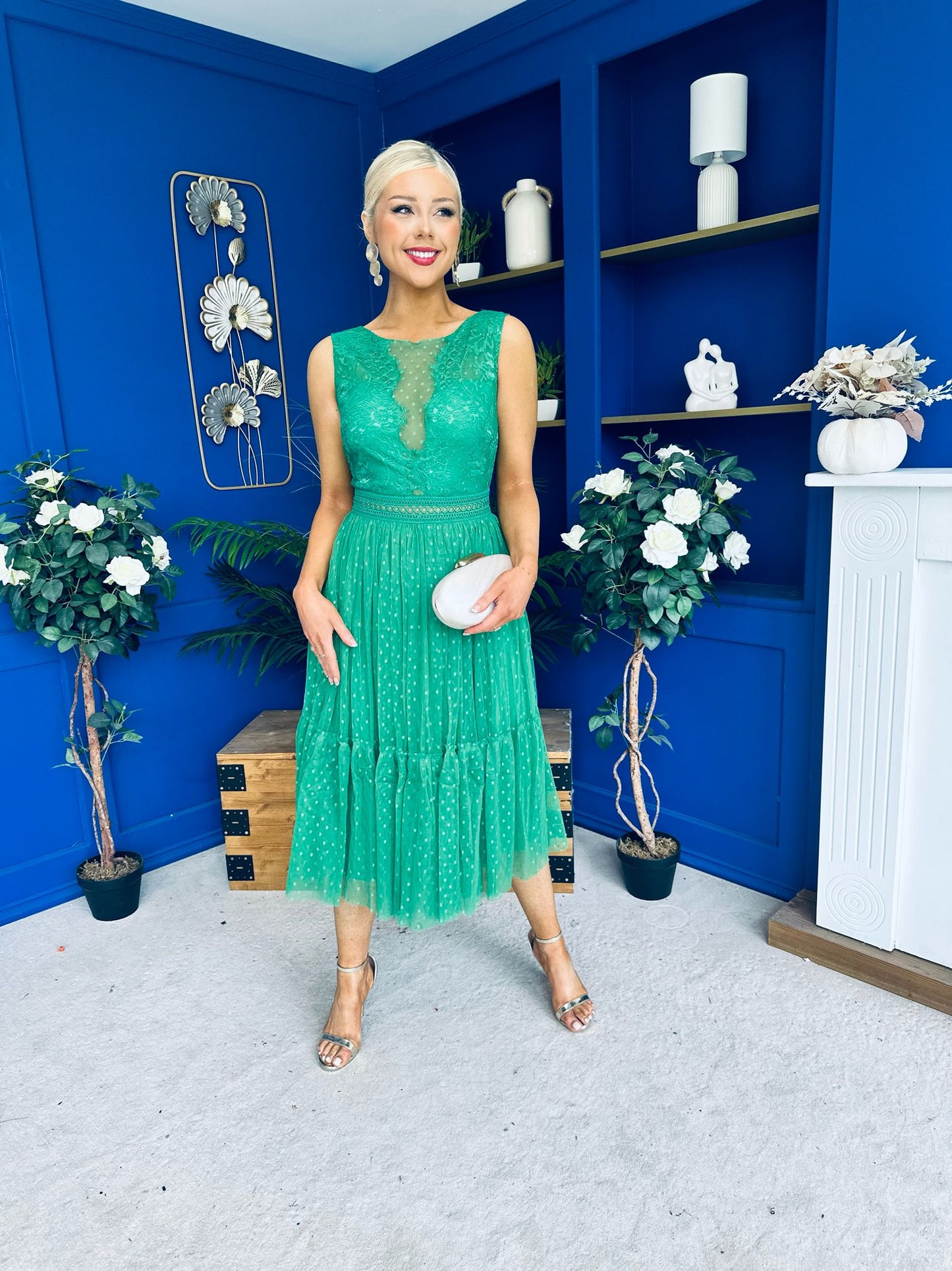 Kim Lace & Tulle Occasion Dress Emerald