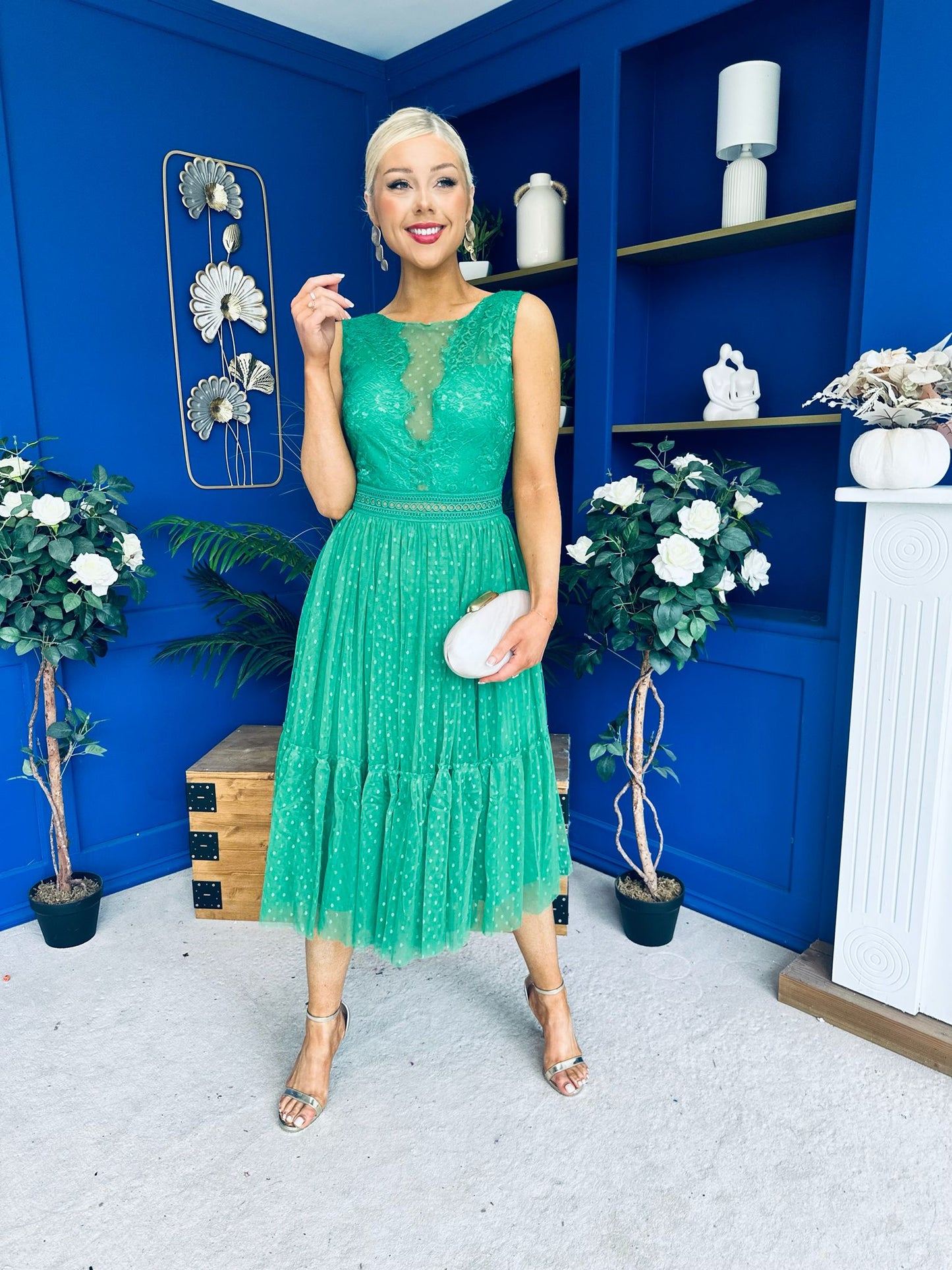 Kim Lace & Tulle Occasion Dress Emerald