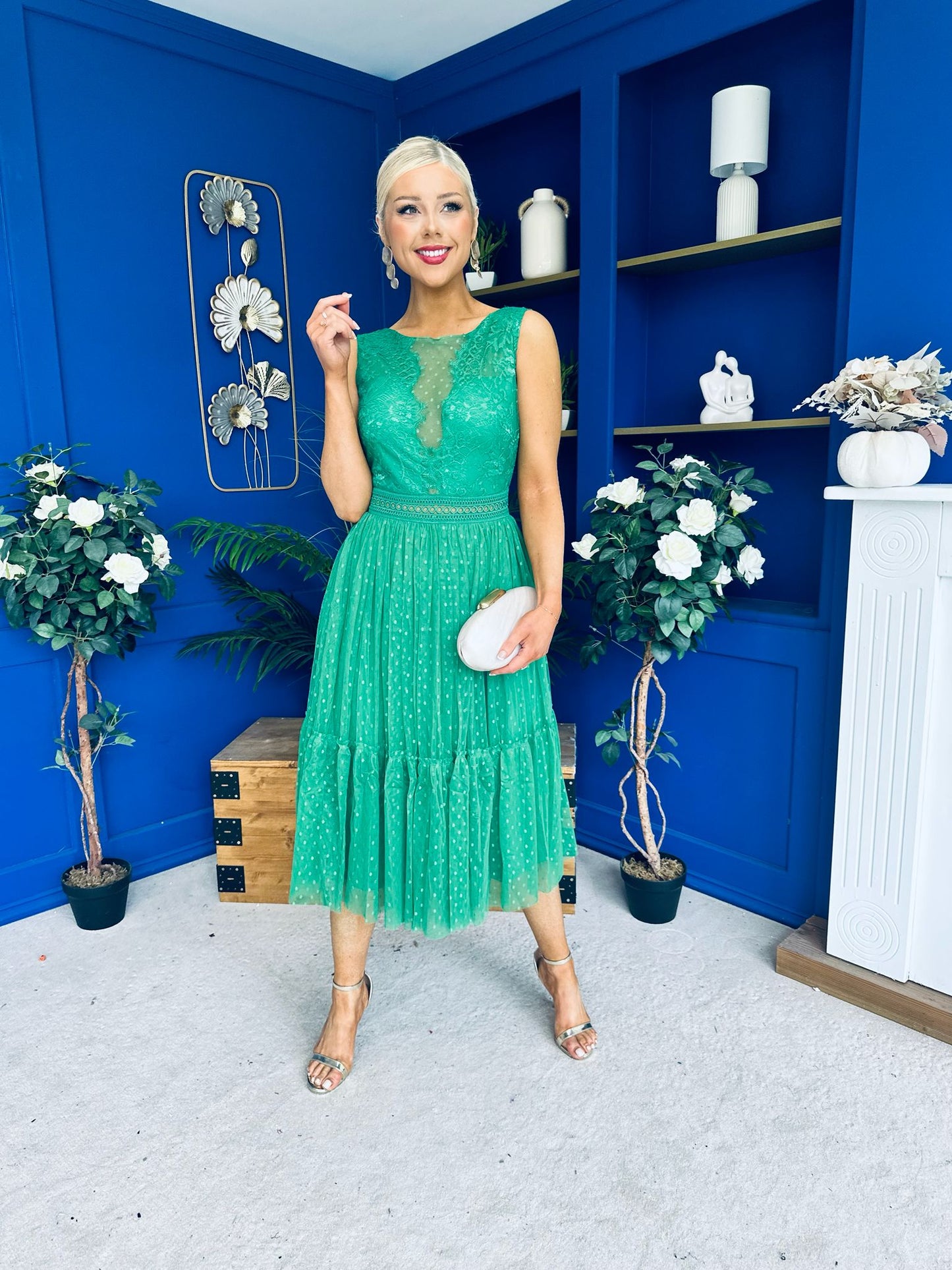 Kim Lace & Tulle Occasion Dress Emerald