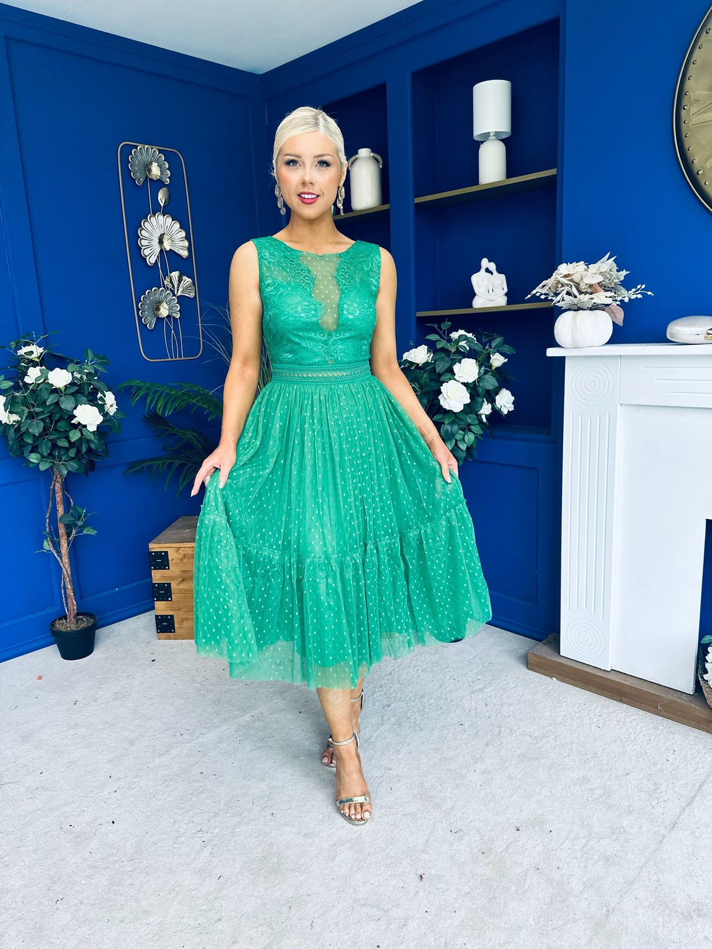 Kim Lace & Tulle Occasion Dress Emerald
