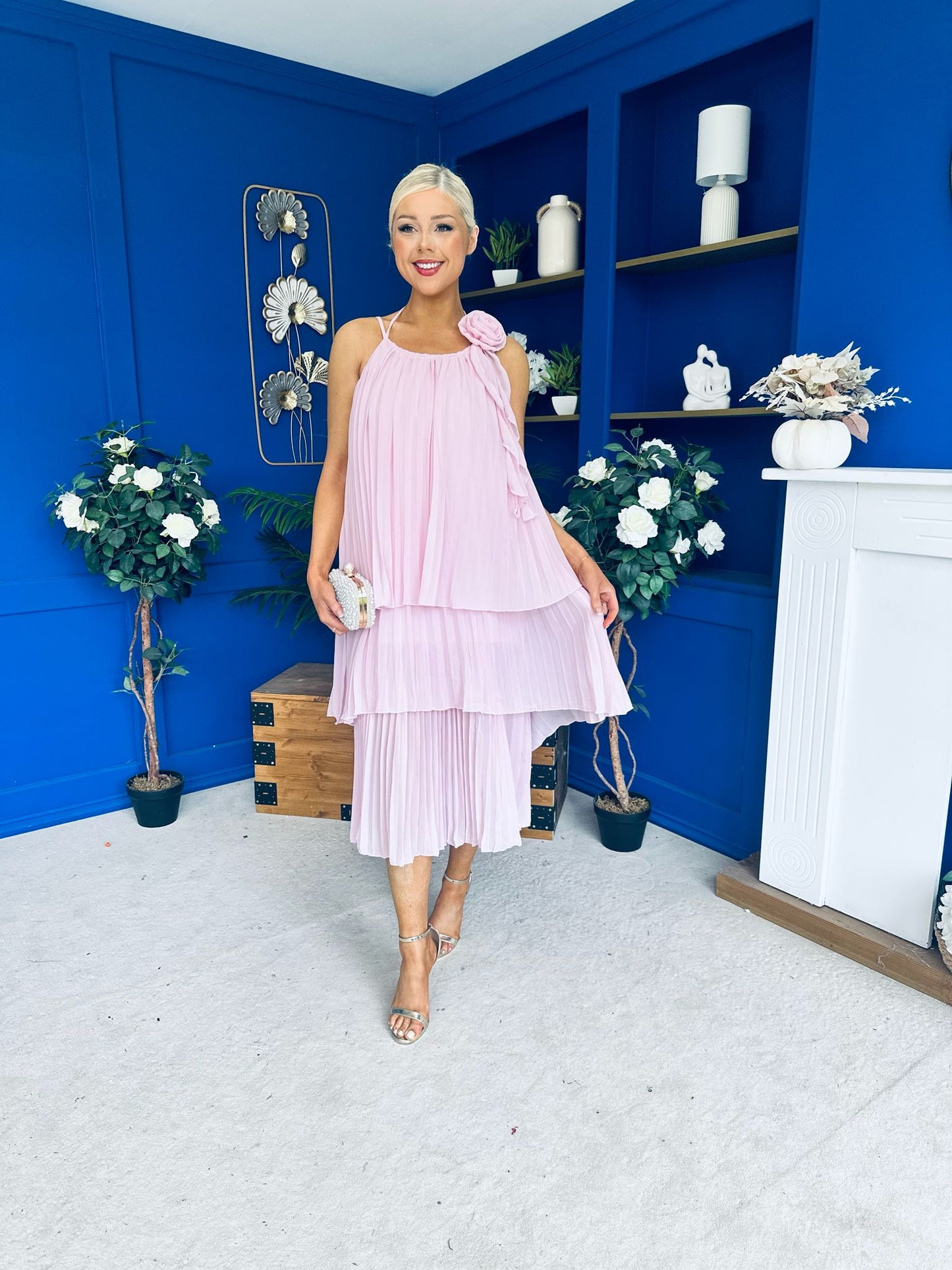 Portia Layered Chiffon Midi Dress Pink