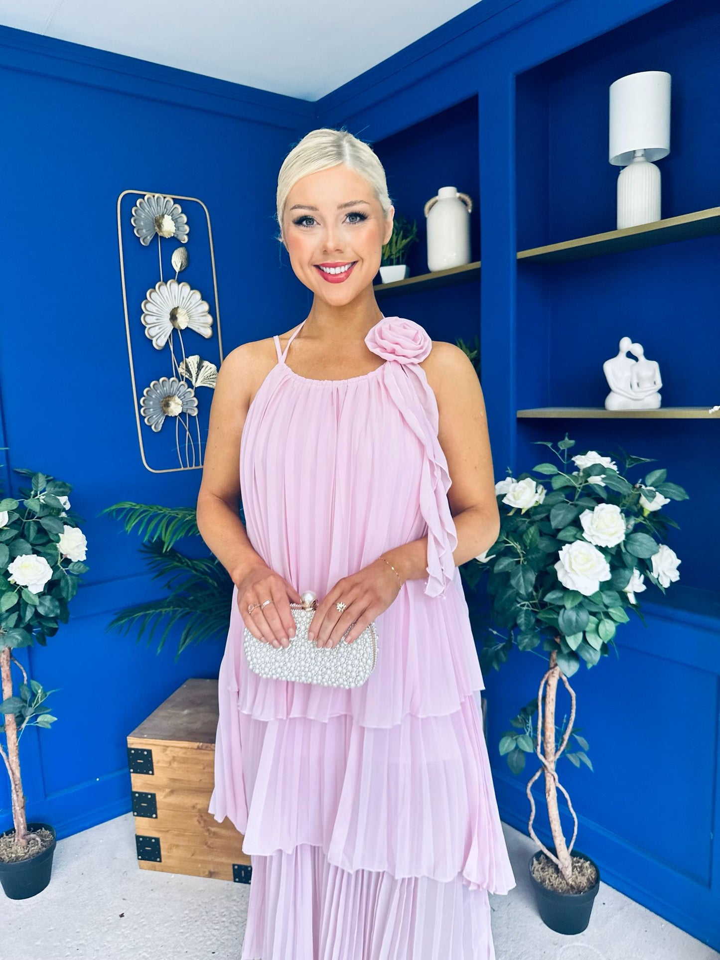 Portia Layered Chiffon Midi Dress Pink