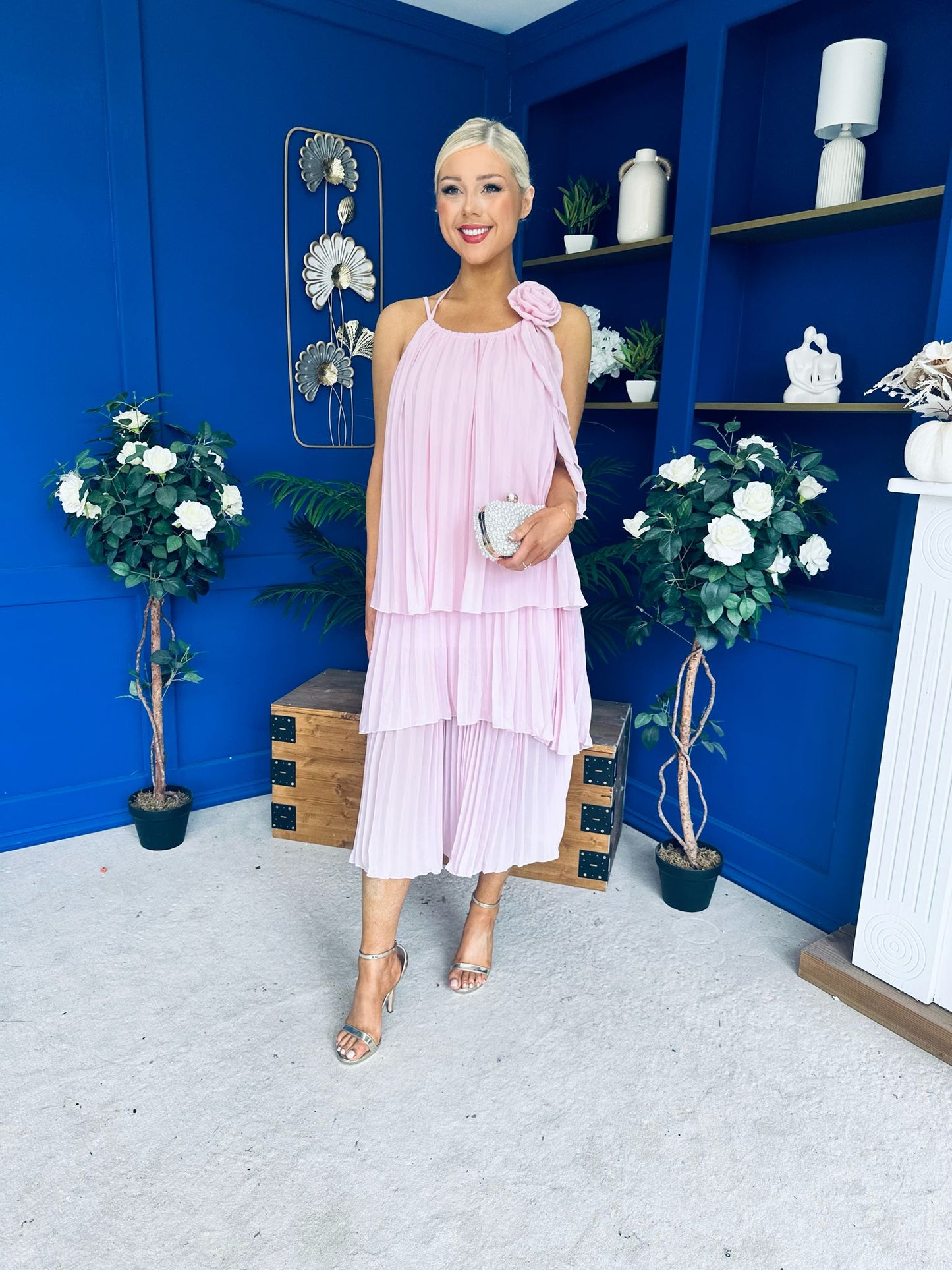 Portia Layered Chiffon Midi Dress Pink