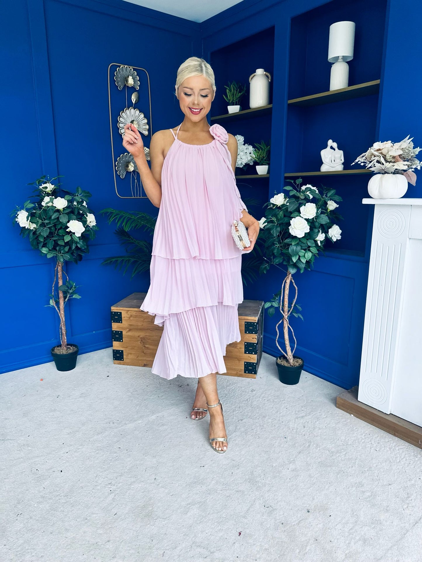 Portia Layered Chiffon Midi Dress Pink