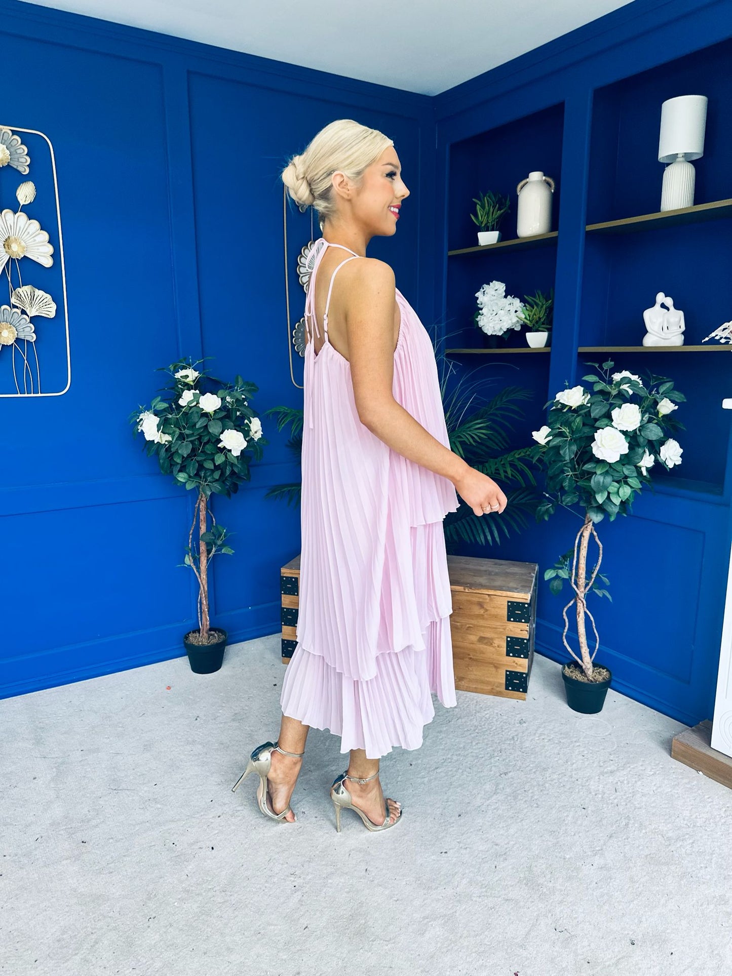 Portia Layered Chiffon Midi Dress Pink