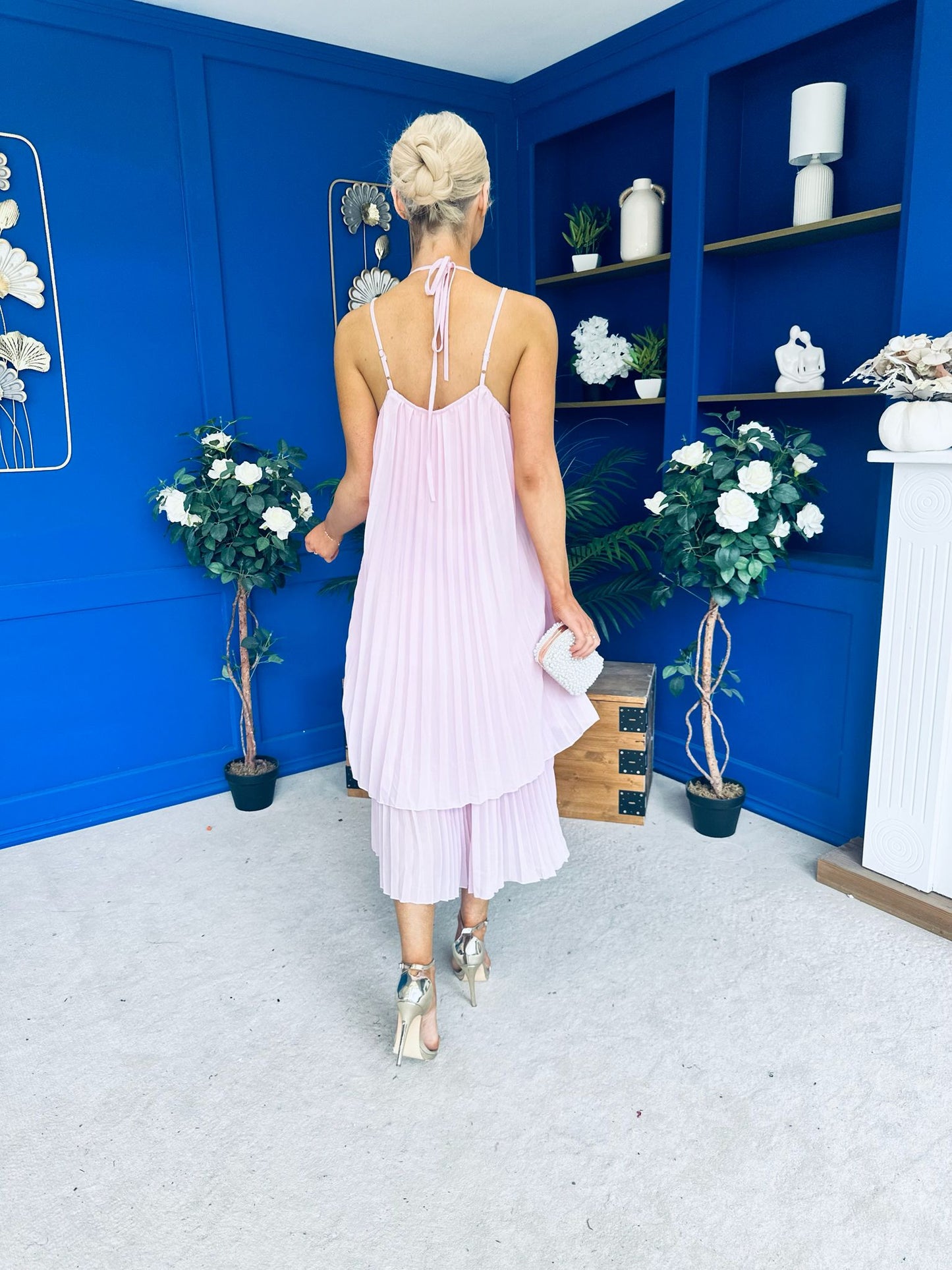 Portia Layered Chiffon Midi Dress Pink