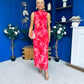 Gianna High Neck Mesh Midi Dress Floral Coral