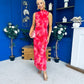 Gianna High Neck Mesh Midi Dress Floral Coral