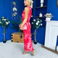 Gianna High Neck Mesh Midi Dress Floral Coral