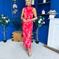 Gianna High Neck Mesh Midi Dress Floral Coral