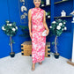 Gianna High Neck Mesh Midi Dress Floral Pink