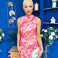 Gianna High Neck Mesh Midi Dress Floral Pink