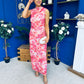 Gianna High Neck Mesh Midi Dress Floral Pink