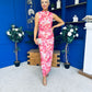 Gianna High Neck Mesh Midi Dress Floral Pink