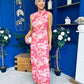 Gianna High Neck Mesh Midi Dress Floral Pink