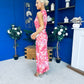 Gianna High Neck Mesh Midi Dress Floral Pink