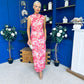 Gianna High Neck Mesh Midi Dress Floral Pink