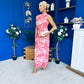 Gianna High Neck Mesh Midi Dress Floral Pink