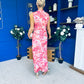 Gianna High Neck Mesh Midi Dress Floral Pink