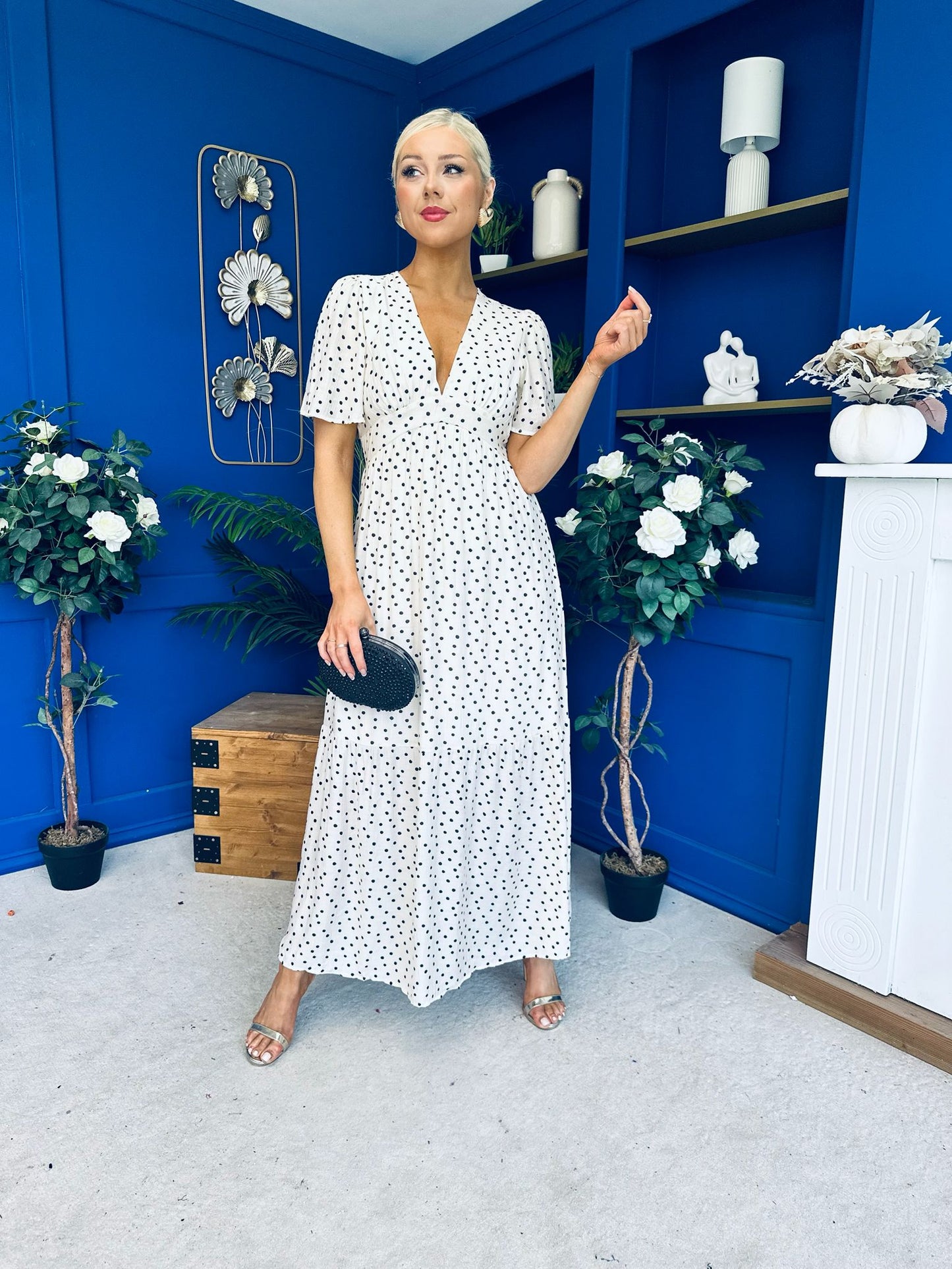 Addie Detailed Midi Dress Polka Cream
