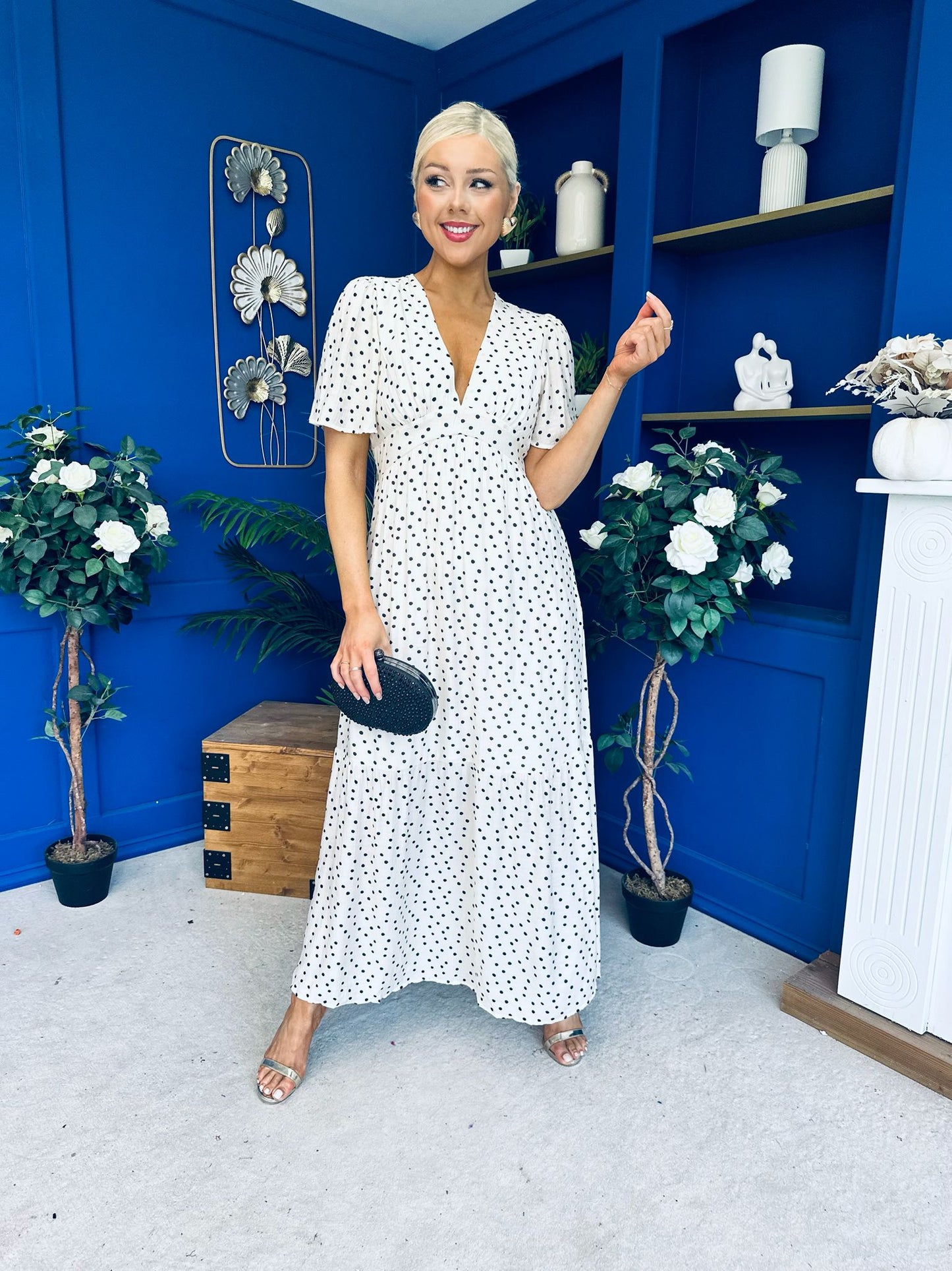 Addie Detailed Midi Dress Polka Cream