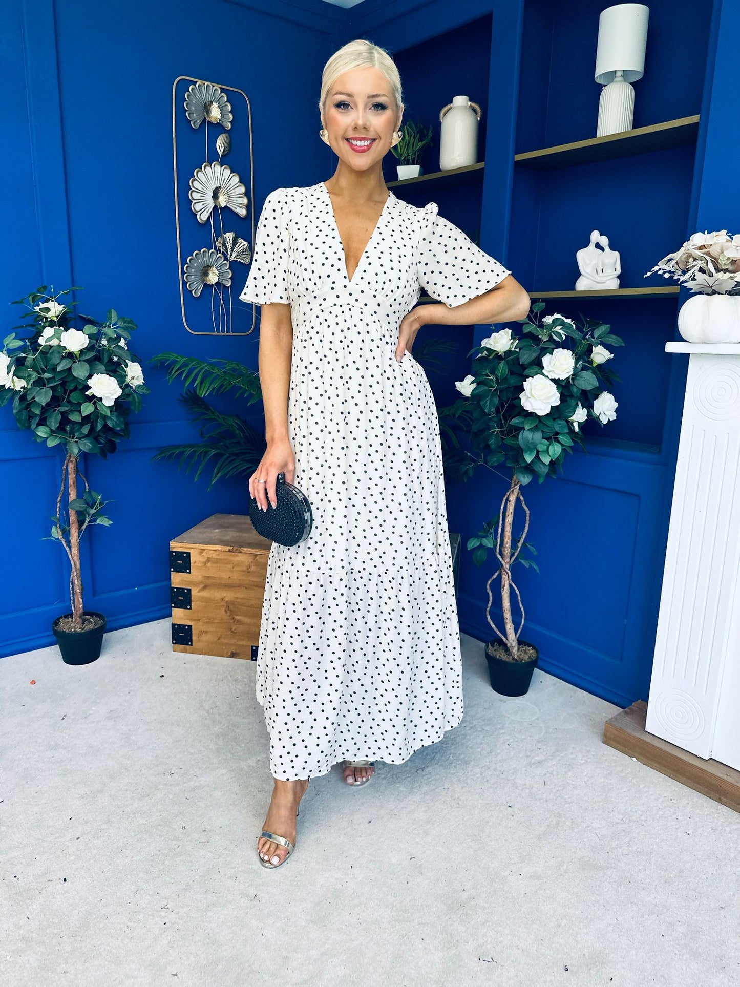Addie Detailed Midi Dress Polka Cream
