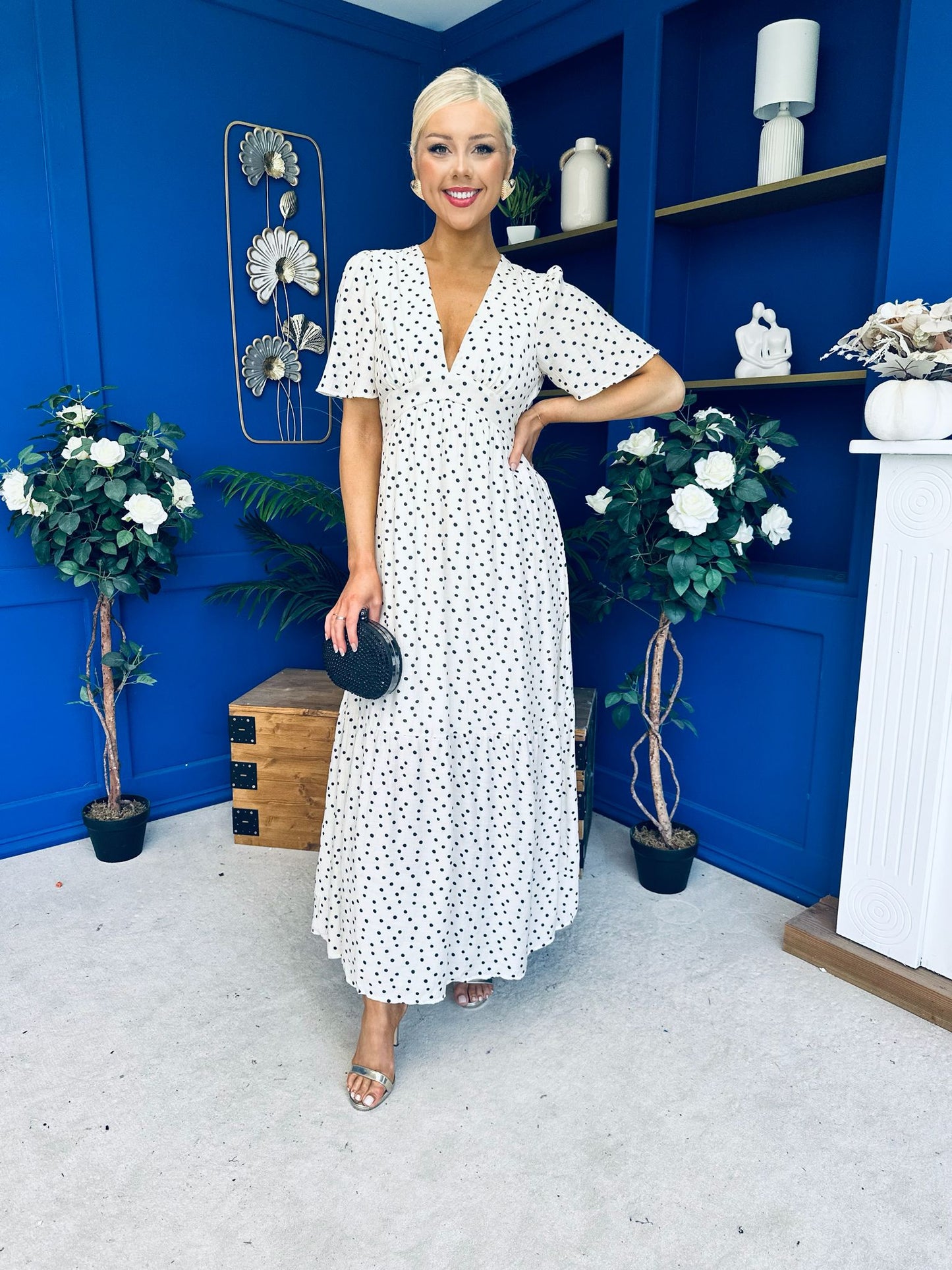 Addie Detailed Midi Dress Polka Cream