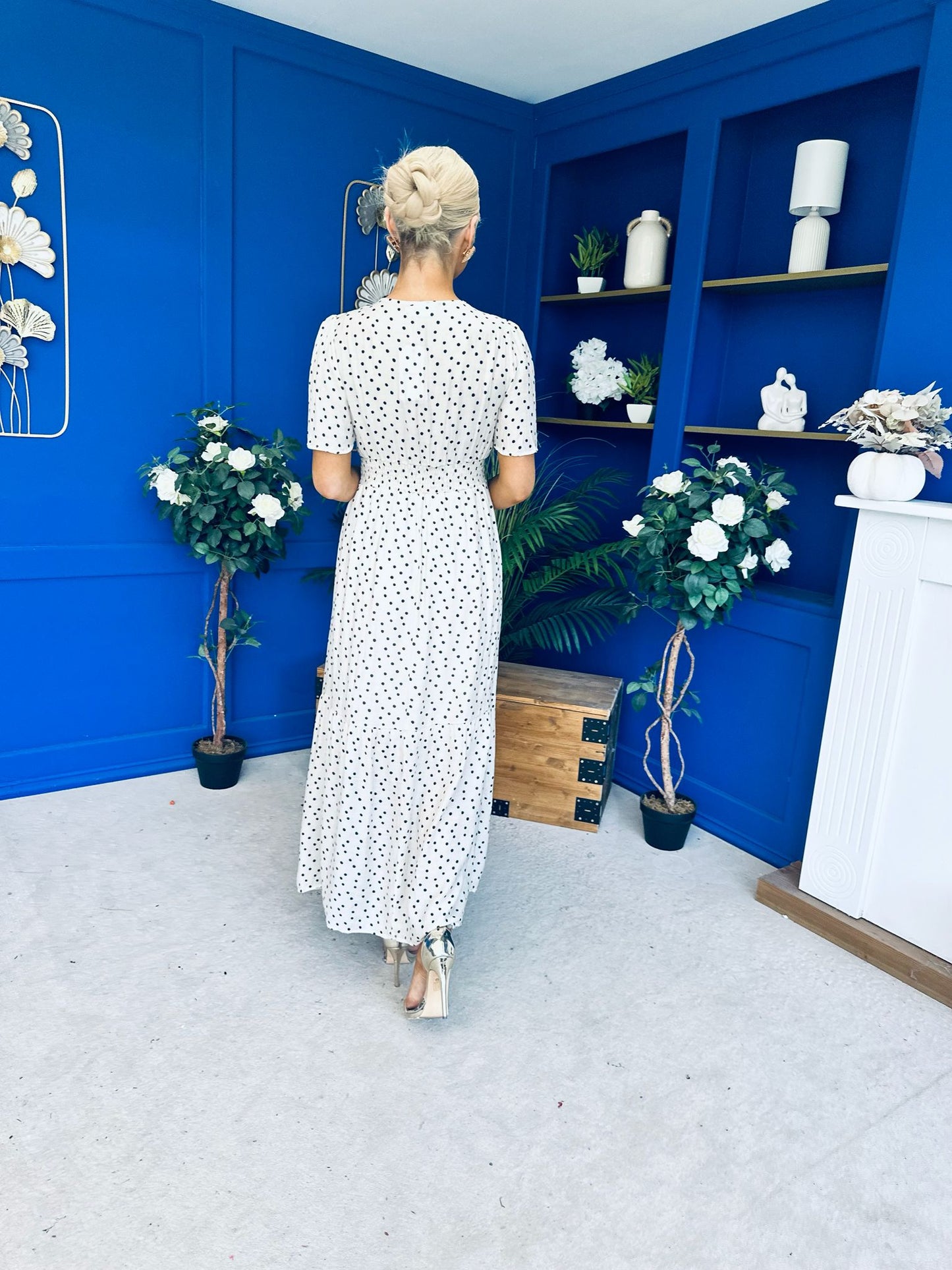 Addie Detailed Midi Dress Polka Cream