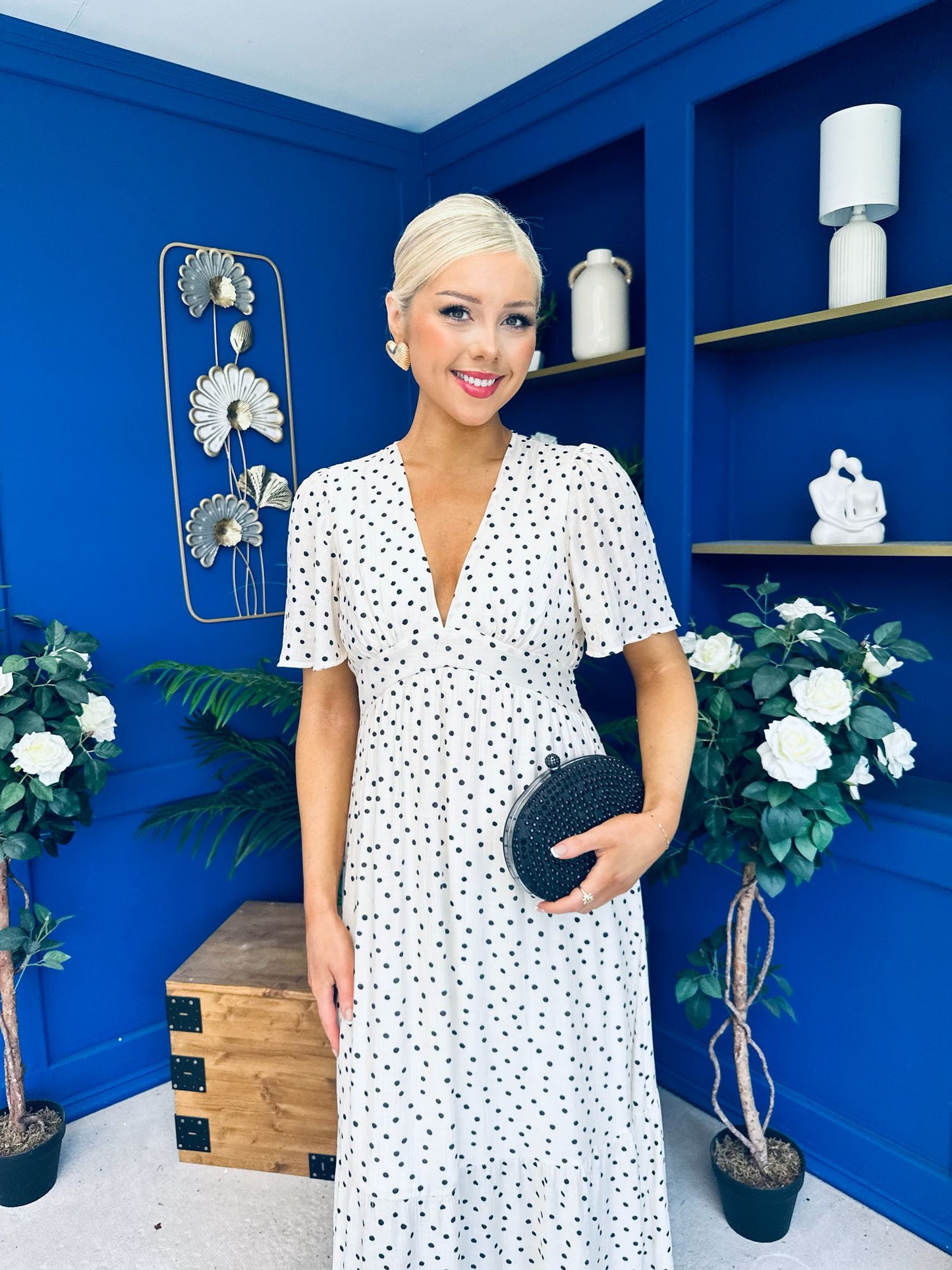 Addie Detailed Midi Dress Polka Cream