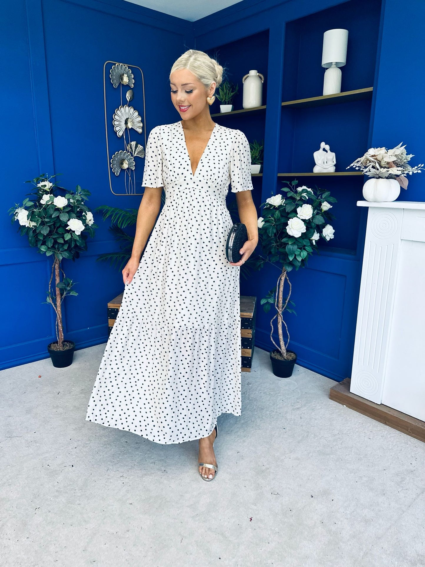 Addie Detailed Midi Dress Polka Cream