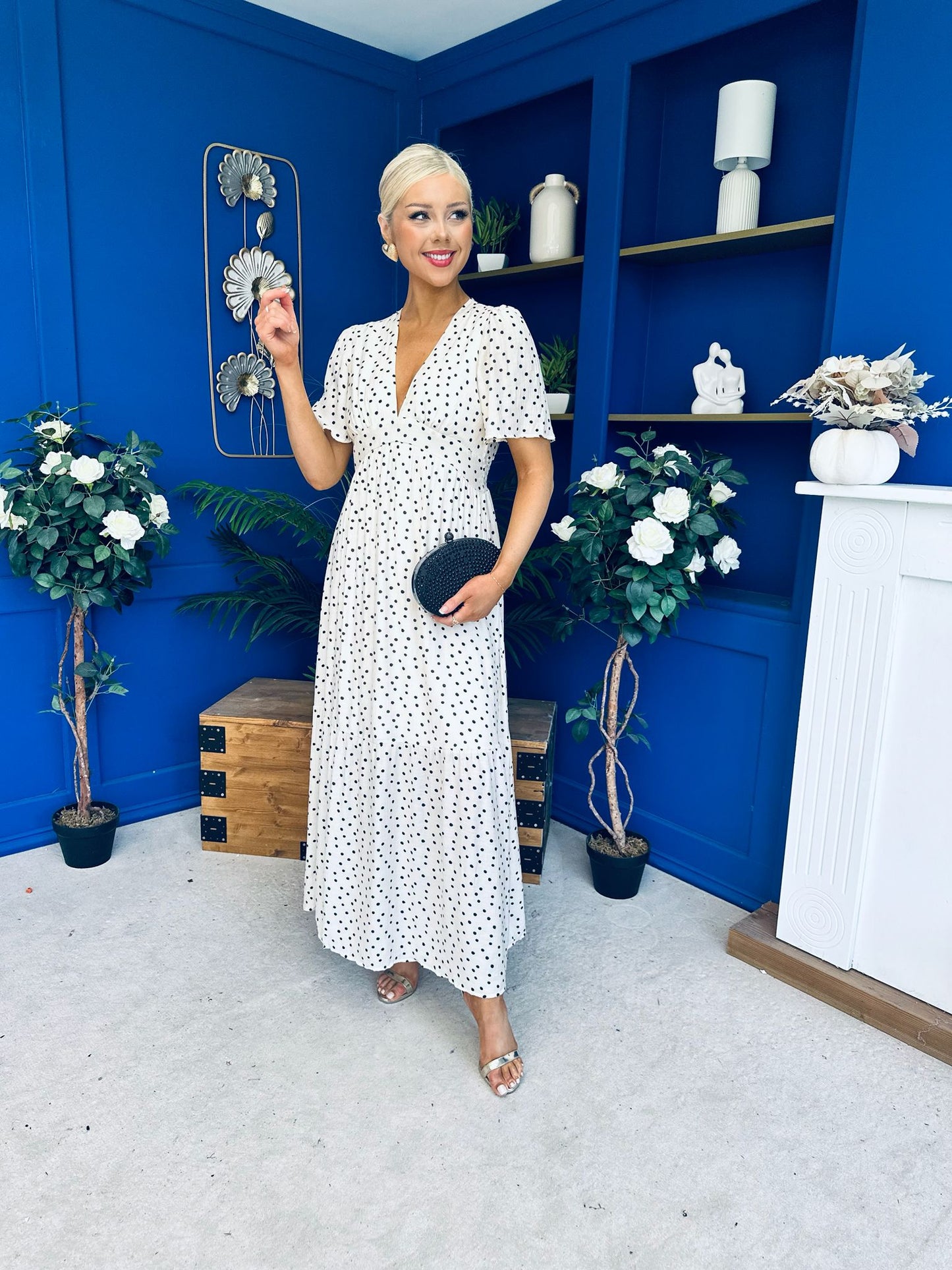Addie Detailed Midi Dress Polka Cream