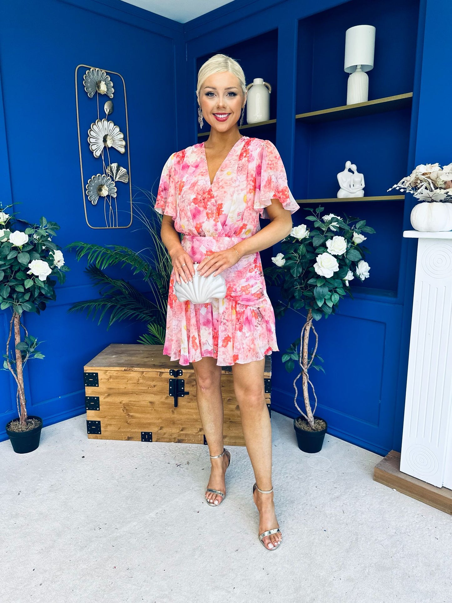Linda Detailed Mini Dress Floral Coral