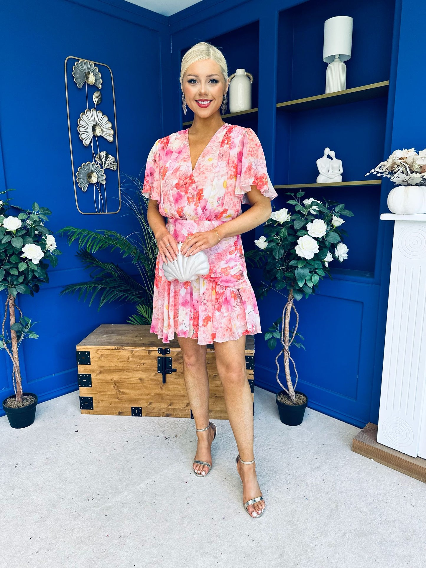 Linda Detailed Mini Dress Floral Coral