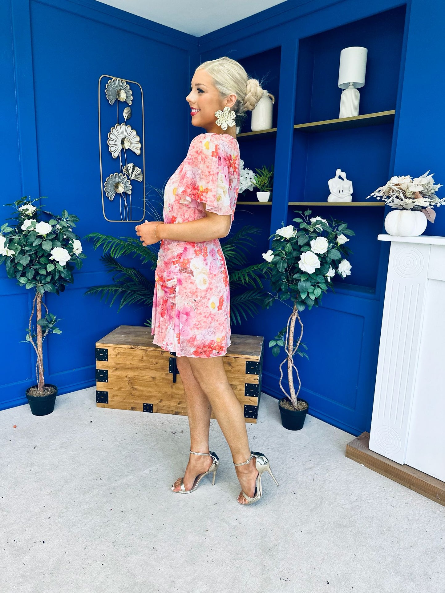 Linda Detailed Mini Dress Floral Coral