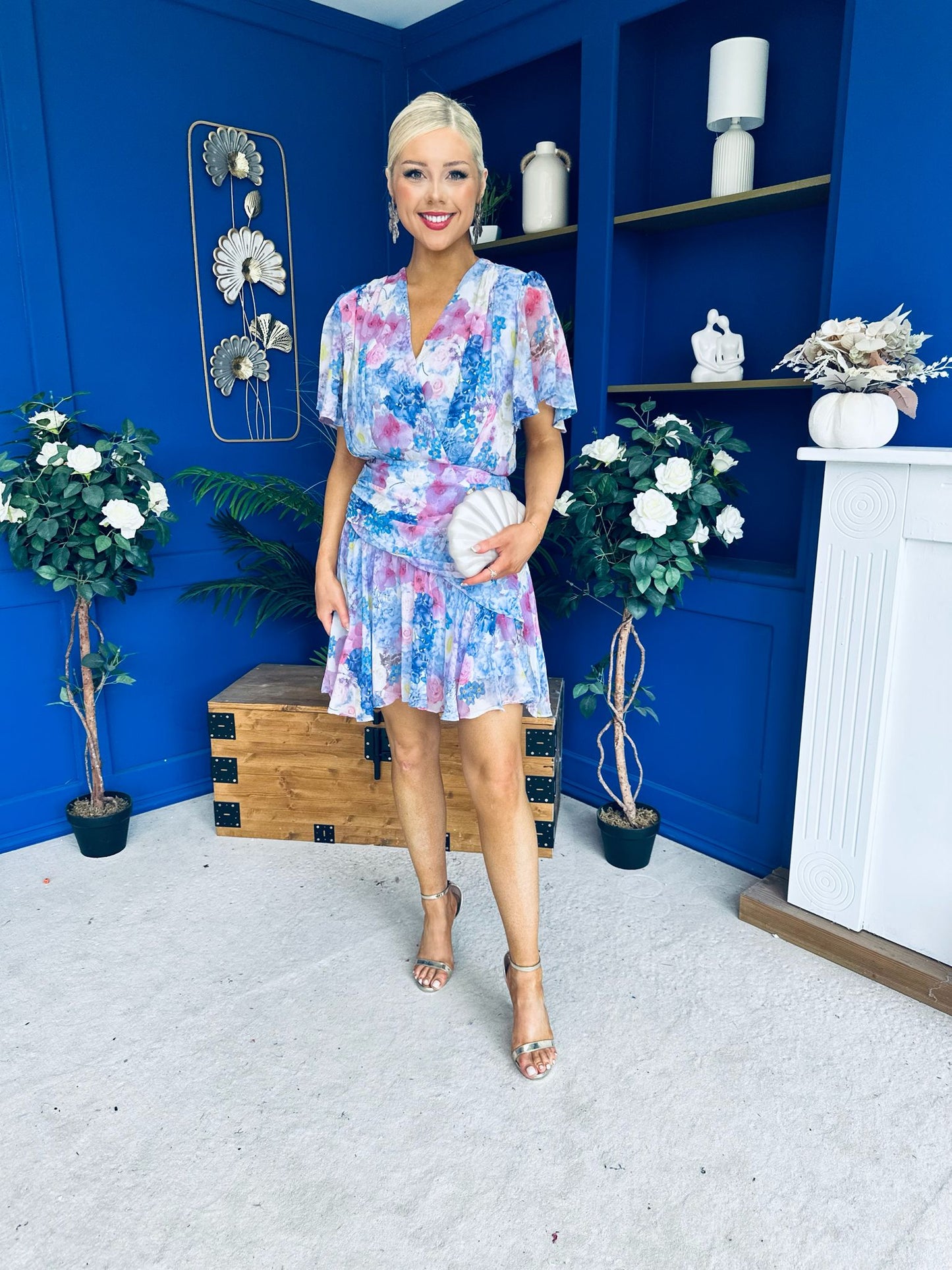 Linda Detailed Mini Dress Floral Purple