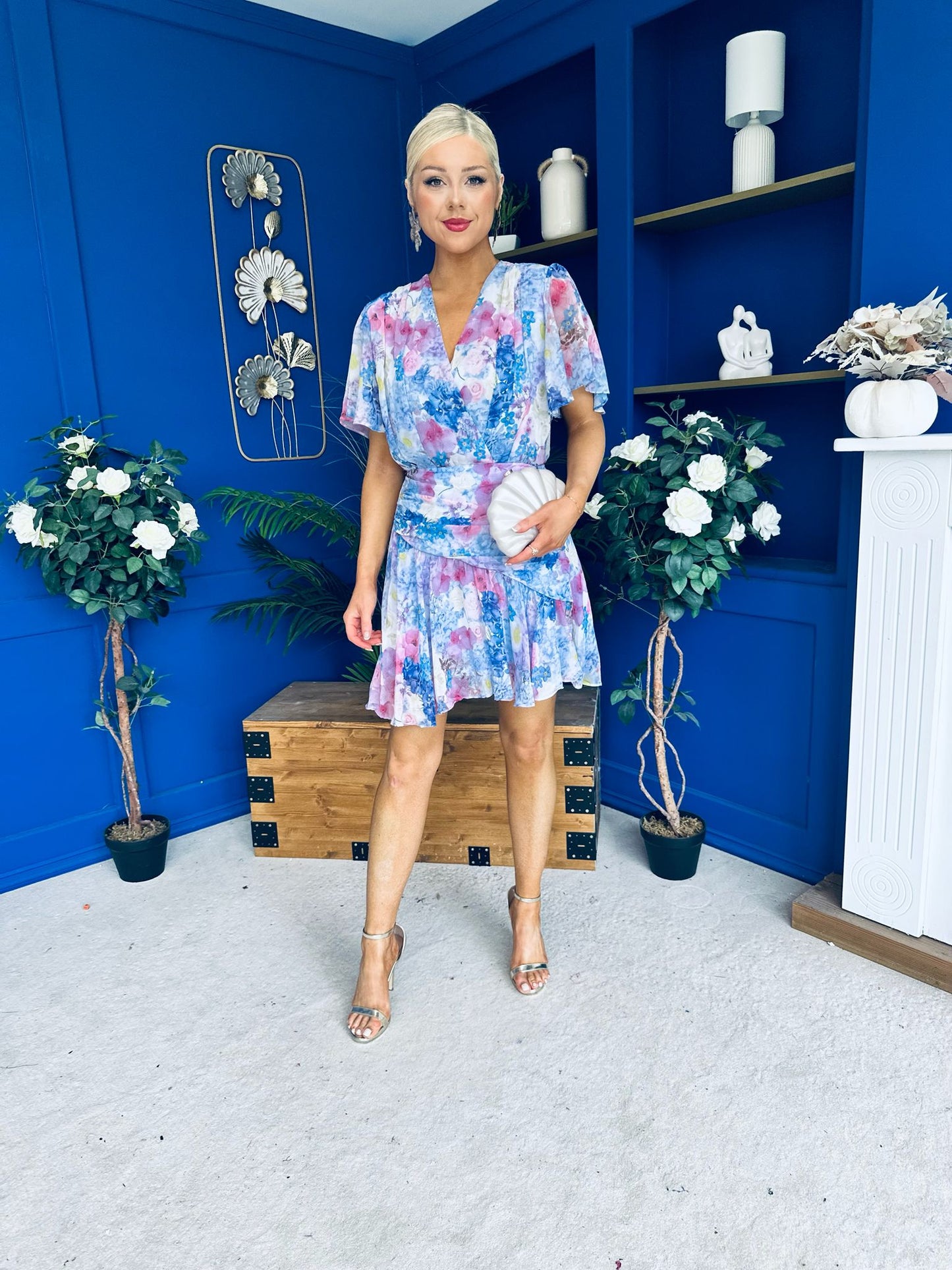 Linda Detailed Mini Dress Floral Purple