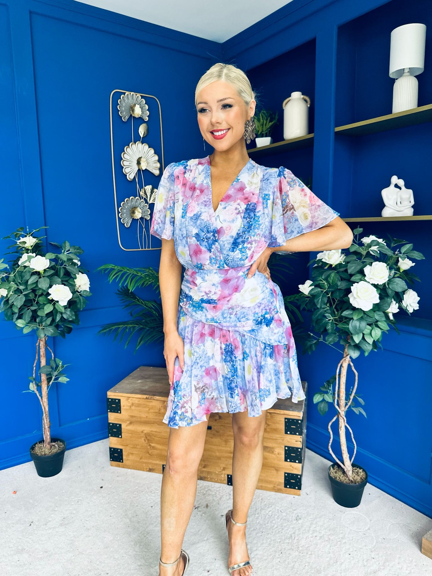 Linda Detailed Mini Dress Floral Purple
