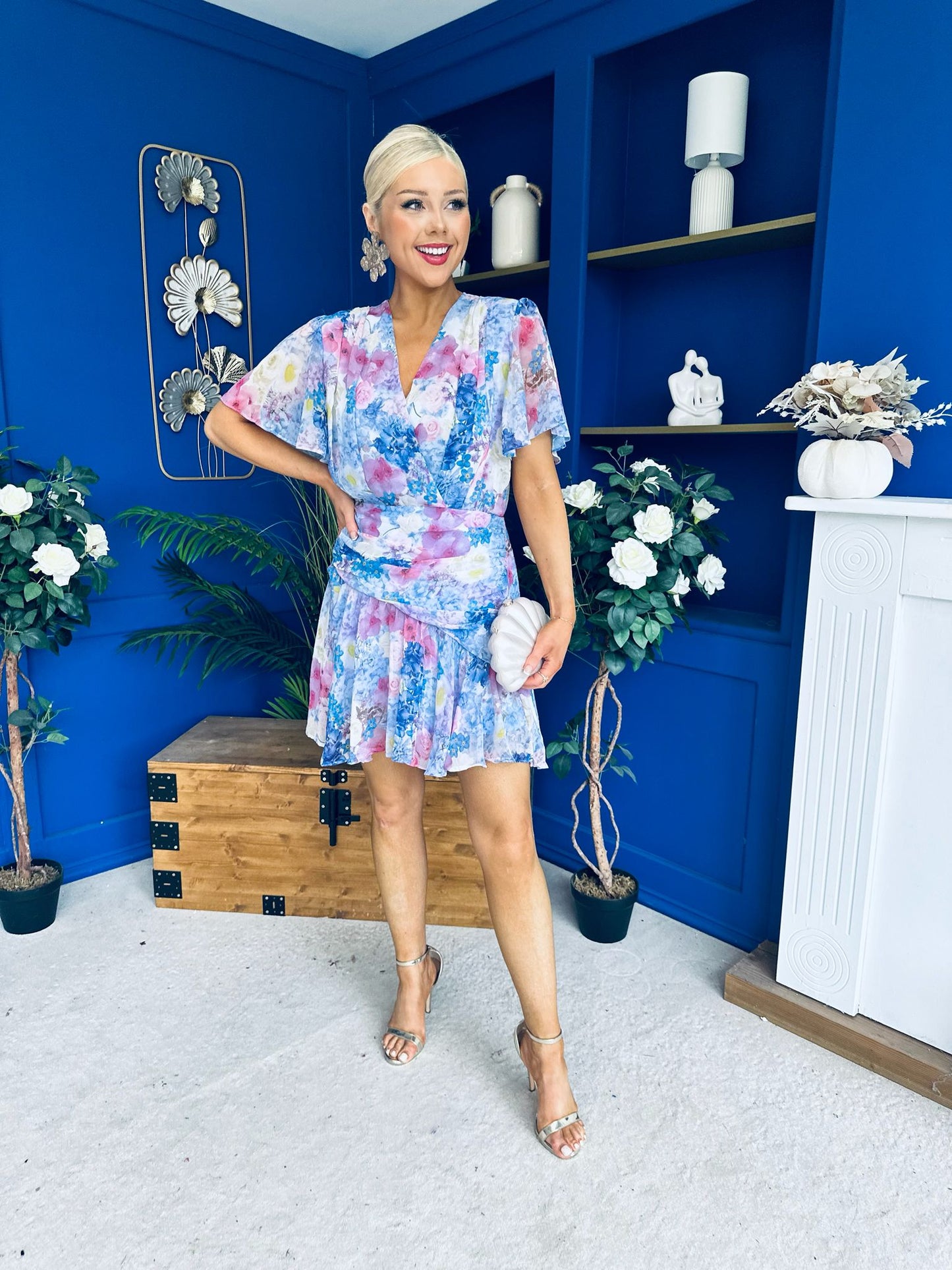 Linda Detailed Mini Dress Floral Purple