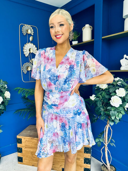 Linda Detailed Mini Dress Floral Purple