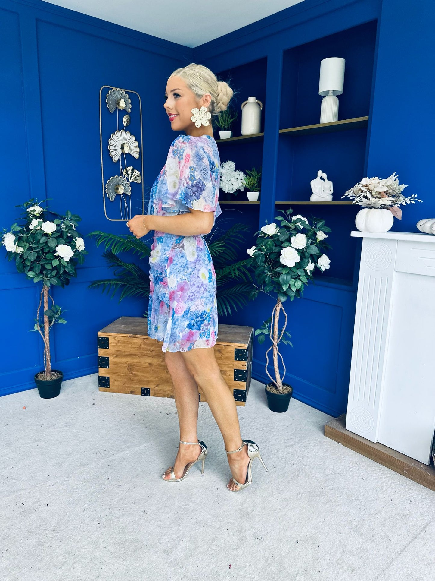 Linda Detailed Mini Dress Floral Purple