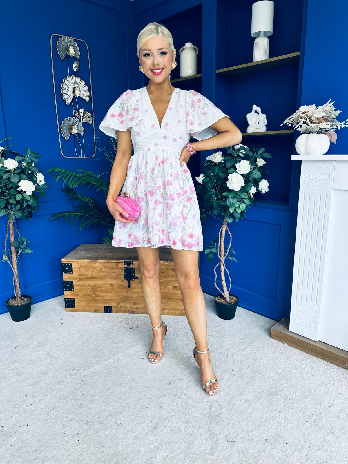 Alish Embroidered Mini Dress Floral White
