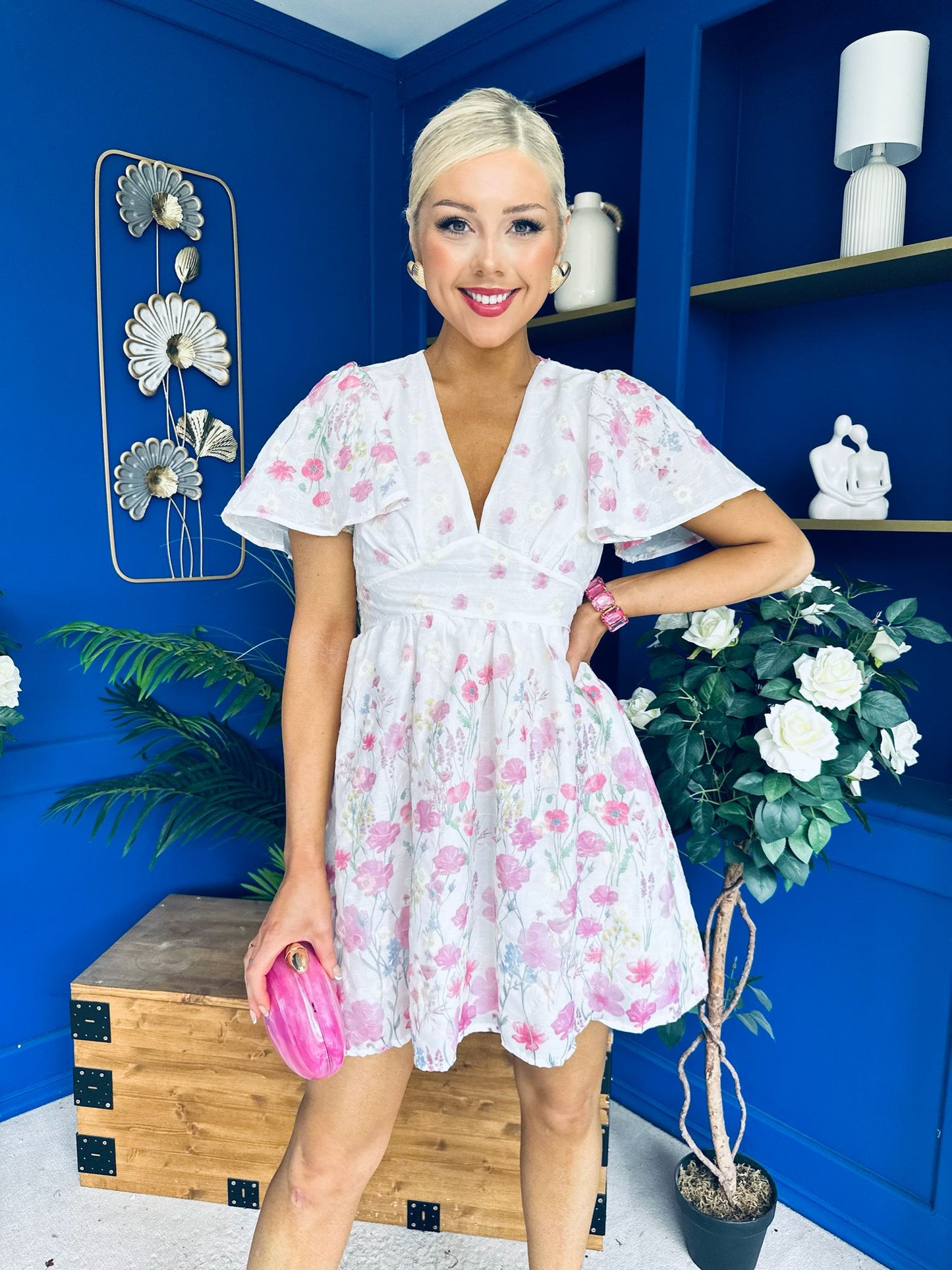 Alish Embroidered Mini Dress Floral White