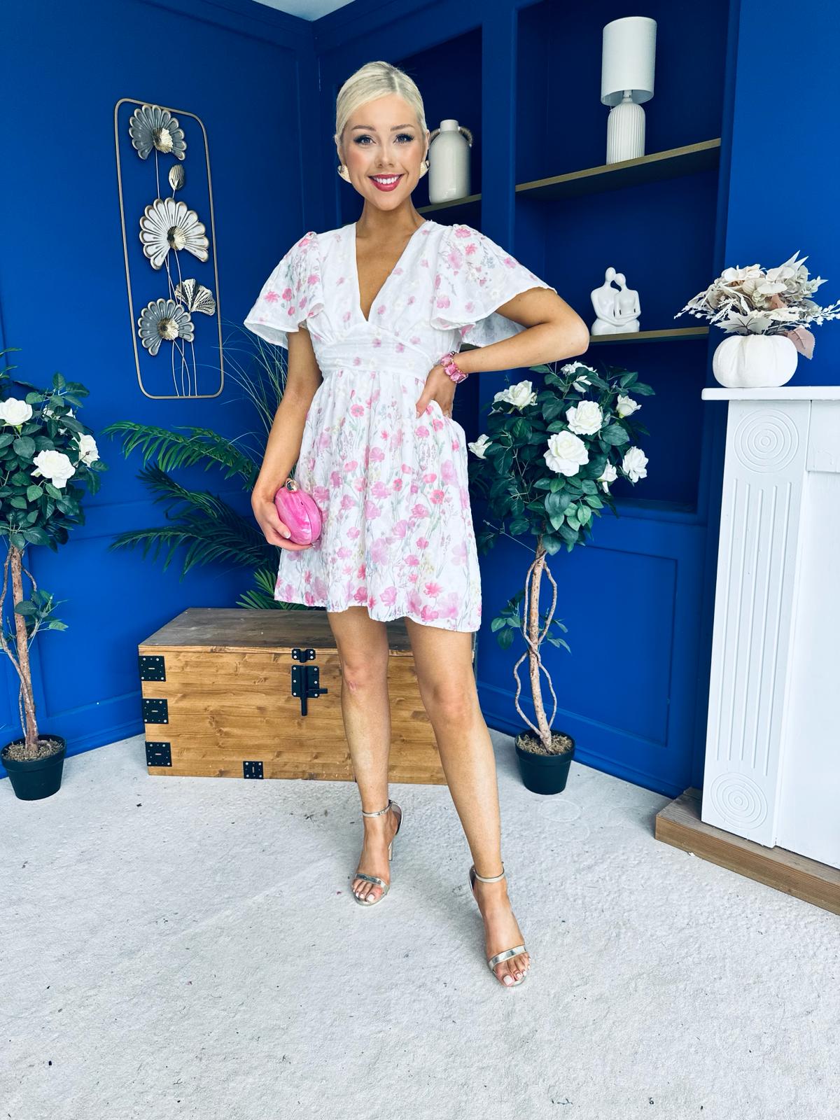 Alish Embroidered Mini Dress Floral White