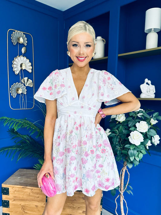 Alish Embroidered Mini Dress Floral White