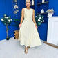 Daphne Bow Back Midi Dress Check Yellow
