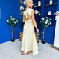 Daphne Bow Back Midi Dress Check Yellow