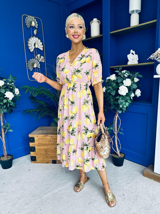 Phil Lemon Print Split Leg Midi Dress Pink