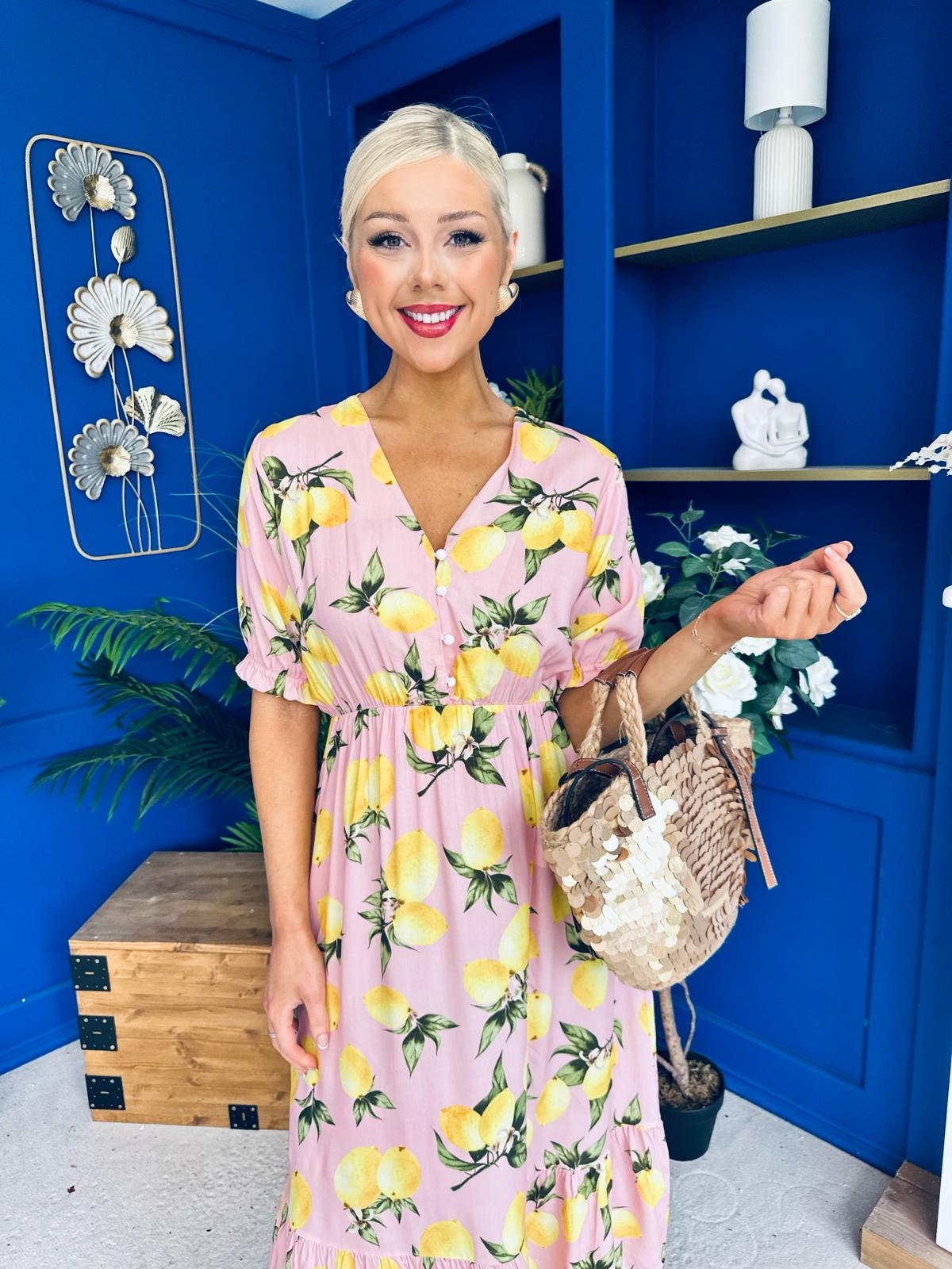 Phil Lemon Print Split Leg Midi Dress Pink