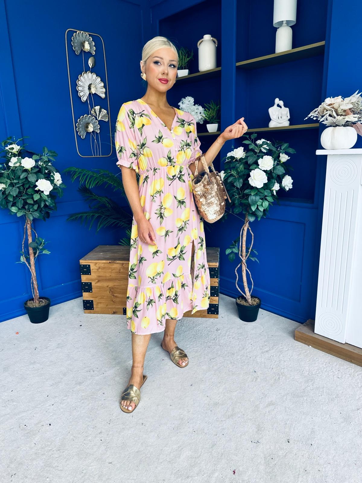 Phil Lemon Print Split Leg Midi Dress Pink